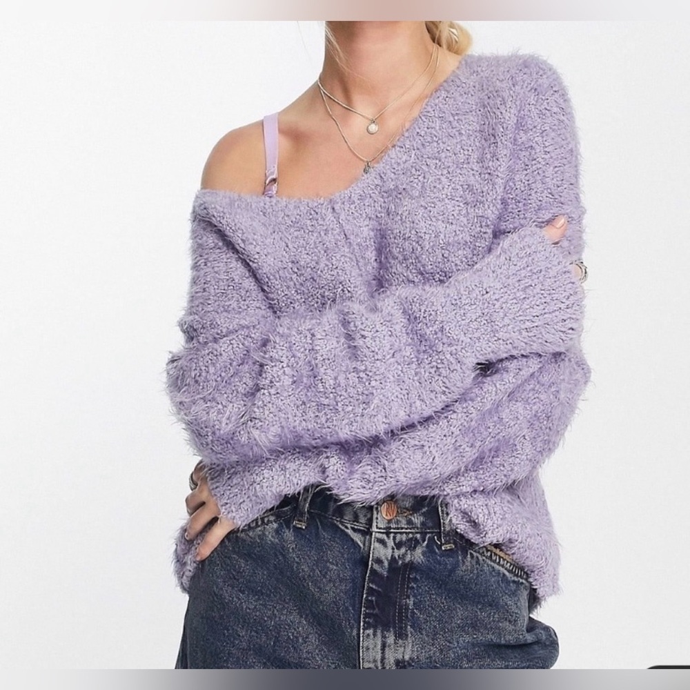 Free People Icing V Neck Pullover Oversized Sweater Falling Star Size XS purple
